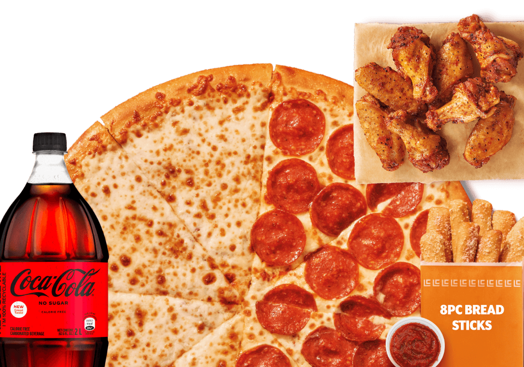 Super Meal with Half Pepperoni Half Cheese Pizza
